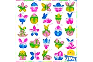 SUNPROUND 24Pcs Easter Mini Pop Keychain, Fidget Bubble Toys,Easter Basket Stuffers, Easter Egg Fillers, Easter Hunt Classroom Prizes, Party Favors for Kids Teens Boys Girls