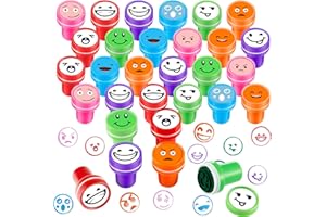 Affrolling 24 Pieces Teacher Stamp Smile Face Stamps for Kids Pre Ink Plastic Assorted Mood Expressions Self Ink Happy Mini Stampers for Party Favors Classroom Educational Learning Game Activities