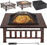 Yaheetech 86cm Square Fire Pit with Cover and Poker Copper Finish