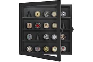 Americanflat 12x12 Championship Ring Display Case with Lock and Key - Hold 20 Rings - Black Ring Case for Jewelry Display with Shatter-Resistant Glass - Freestanding or Wall-Mounted Displays for Rings
