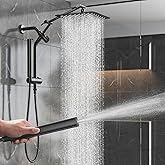 Veken 10" Luxurious All Metal Rain Shower Head with Handheld Spray Combo, High Pressure Rainfall Square Shower Heads with Extension Arm, Wide Dual Showerhead, Bathroom Accessories, Matte Black
