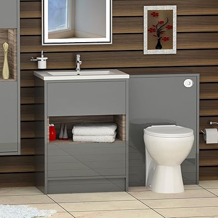 Hudson Reed 1000mm Floor Standing Vanity Unit 2 Drawer Open Shelf With Minimalist Basin Sink Cabinet Storage Bathroom Furniture Pack Gloss Grey Finish Amazon Co Uk Kitchen Home