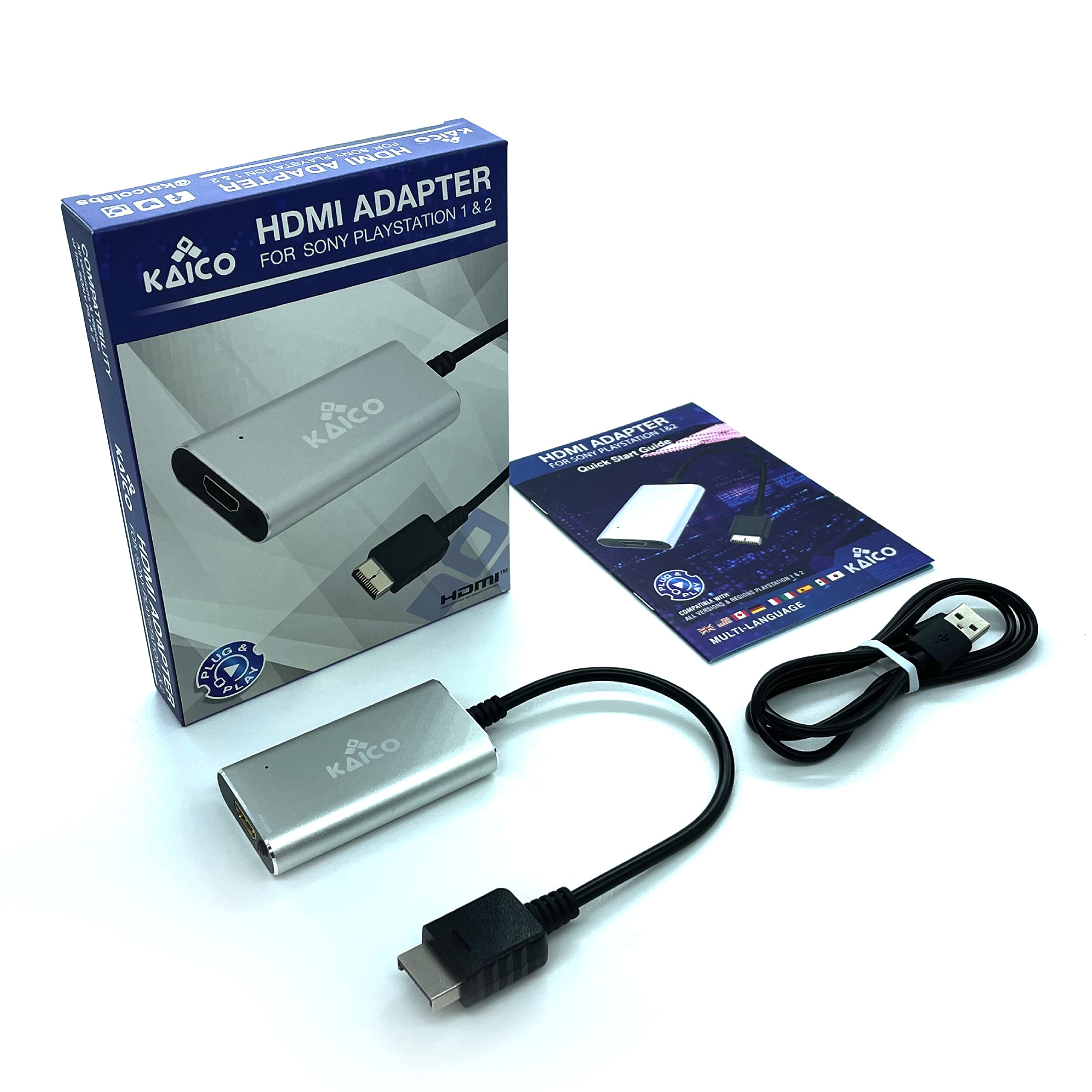 Kaico PS1 HDMI Adapter/PS2 HDMI Adapter compatible with all Sony Playstation 2 Models- Built in switch to swap between RGB or Component- PS1 & PS2 to HDMI converter for any HDTV