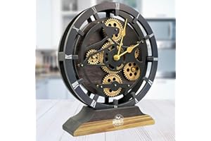 IMPROVINGLIFE The Gears Clock Desk Clock 10 inches with Real Moving Gears Convertible into Wall Clock (Vintage Black)