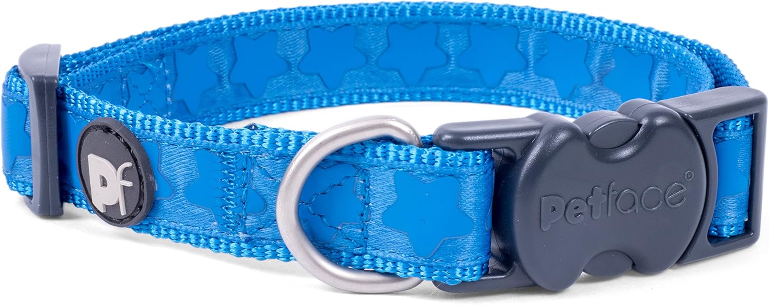 Petface Tonal Stars Print Dog Collar, Medium, Bright Blue, Tonal Stars - Blue