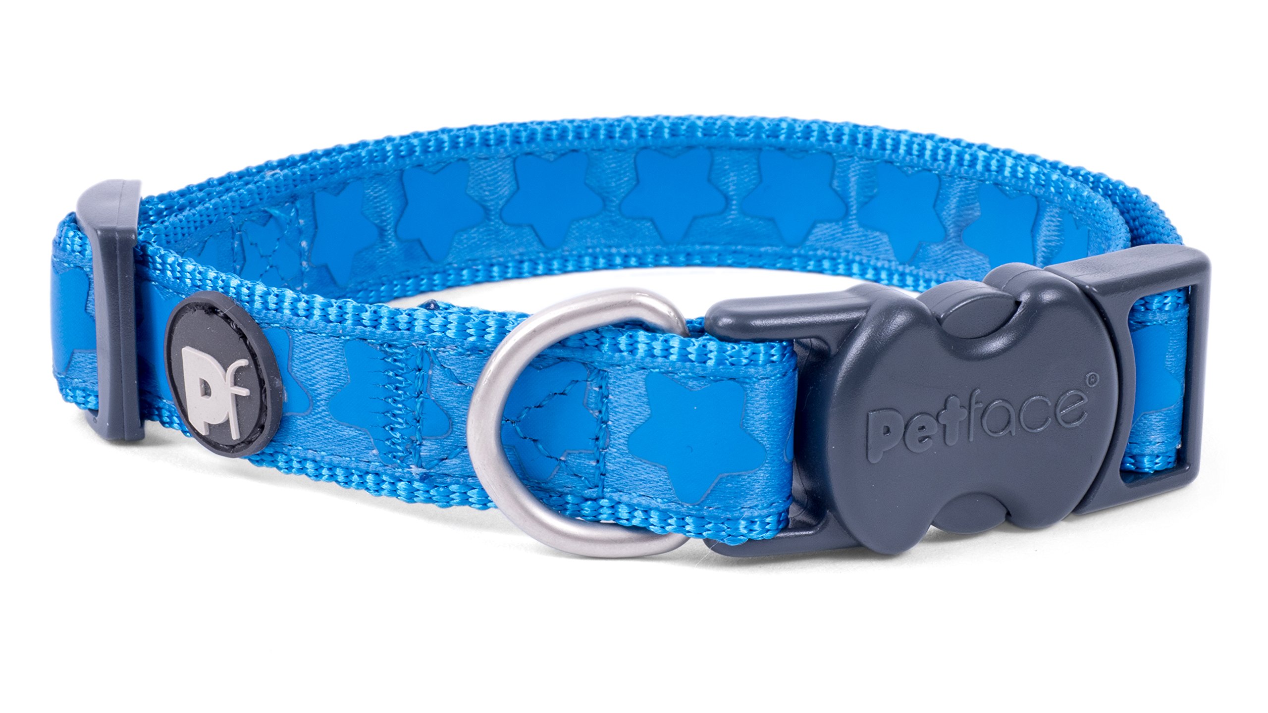 Petface Tonal Stars Print Dog Collar, Large, Bright Blue