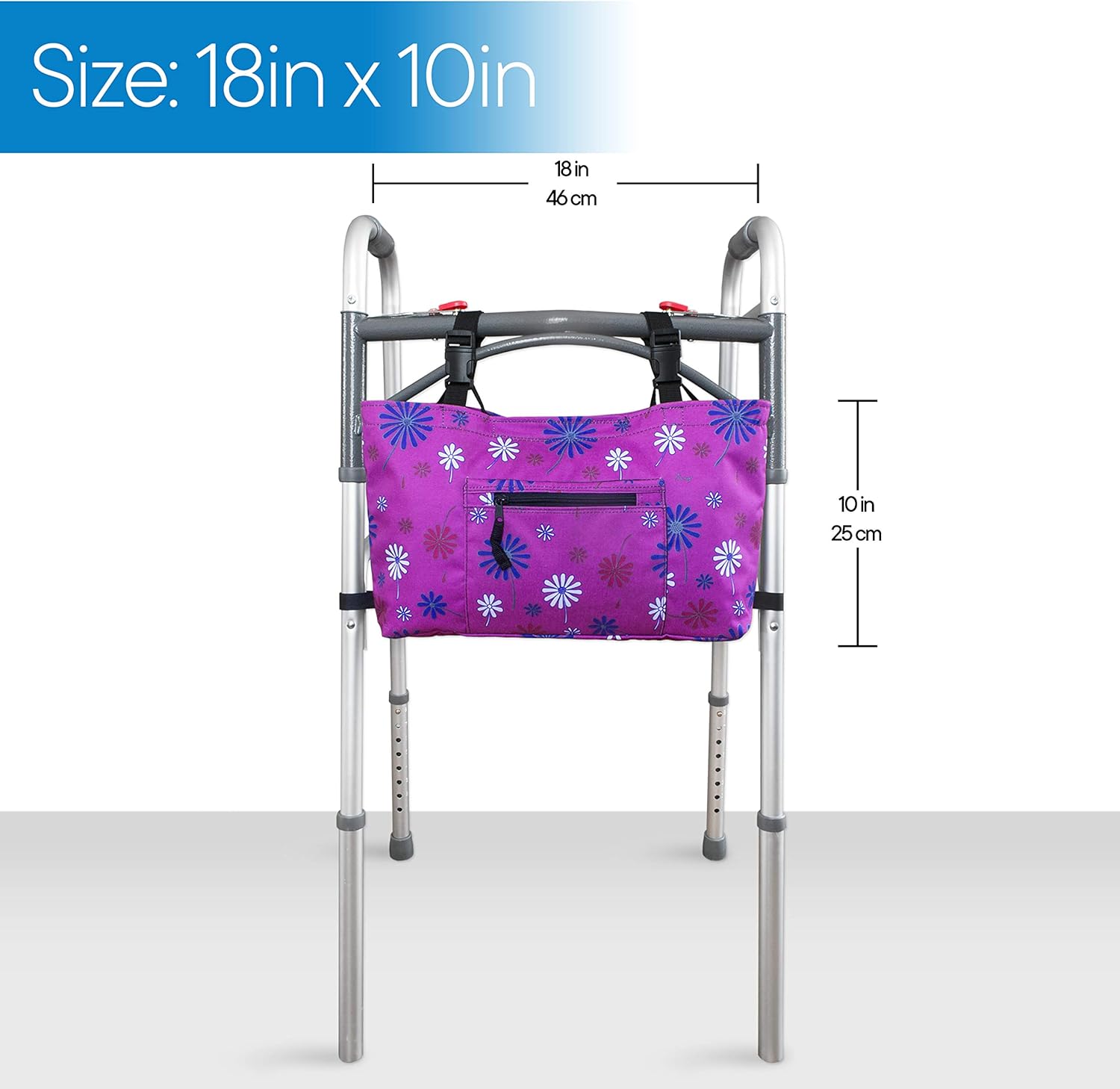 RMS Walker Bag with Soft Cooler - Water Resistant Tote with Temperature Controlled Thermal Compartment, Universal Fit for Walkers, Scooters or Rollator Walkers (Purple Flower): Health & Personal Care