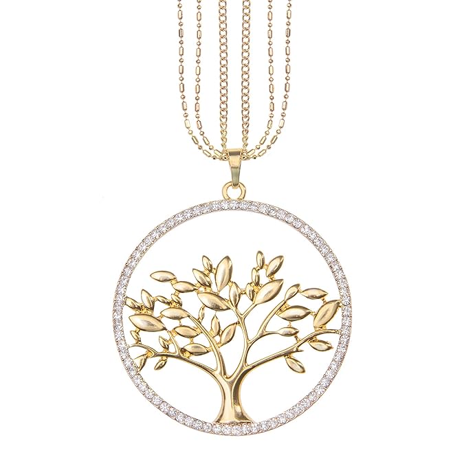 Mianova Damen Lange Halskette Lebensbaum mit Swarovski Elements Kristall