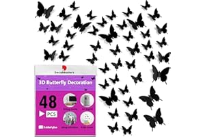 48pcs Black 3D Butterfly Wall Decals - 3 Sizes Butterflies Décor for Wall Removable Mural Stickers Home, Party, Cake and Room
