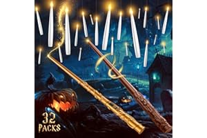 FLEBE Floating Candles with Wand Halloween Decorations: 32 PCS Magic Hanging Floating Flameless Candles with Remote for Halloween Christmas Tree Birthday Parties Indoor Outdoor Wall Decor
