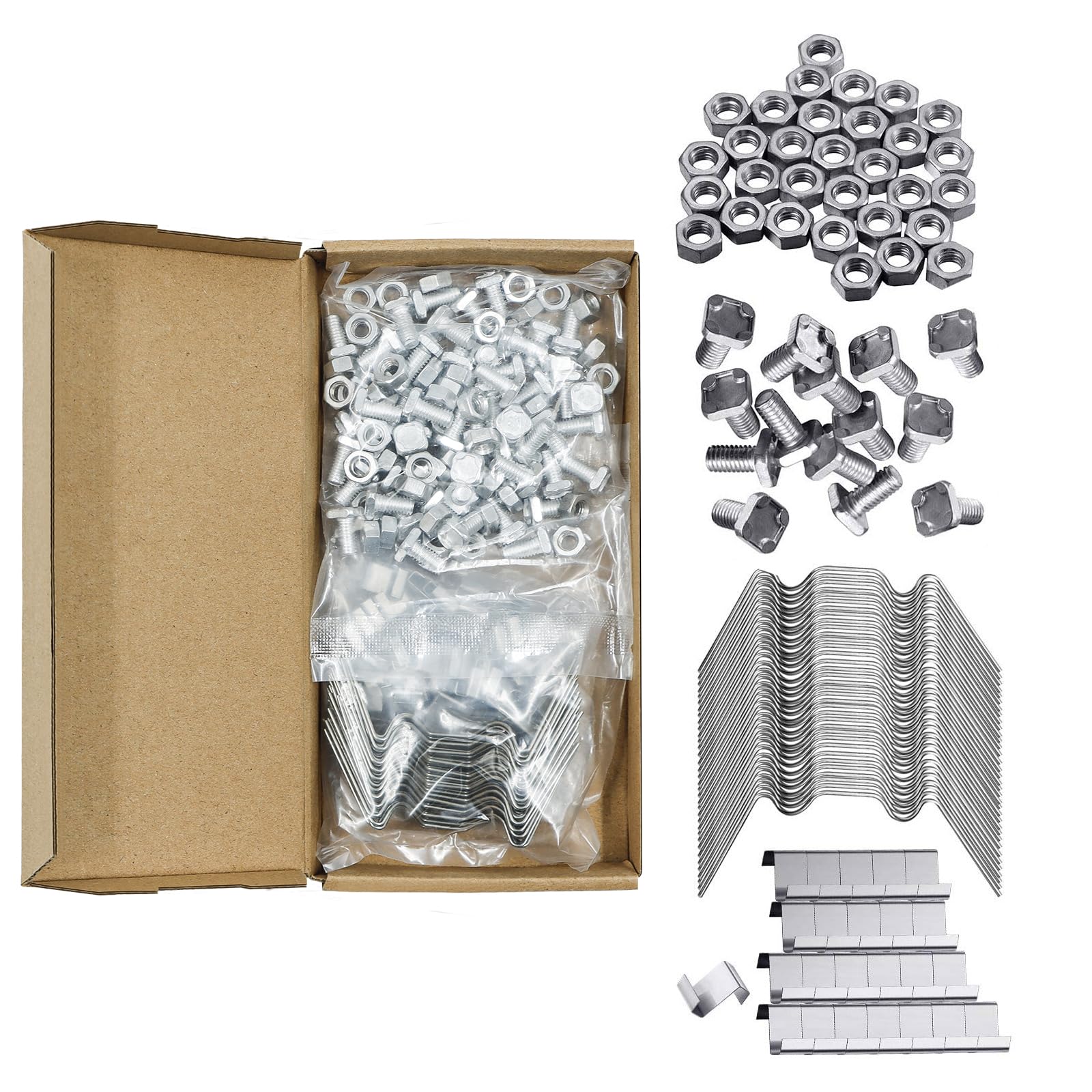 Baogaier Greenhouse Clips Clamps Kit 200PCS Green House Repair Accessories Stainless Steel 50 W Wire Glazing Clips, 50 Z Overlap Clips, 50 Sets Aluminium Nuts Bolts for Fixing Glass Replacement Panel