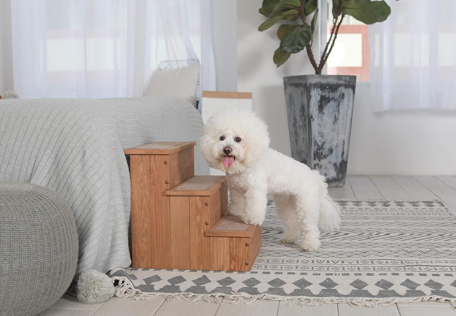 zoovilla PTR0082212010 Yorkshire Pet Step with Storage, Wood Bedside Ramp with Storage, Natural Wood, 15.55″D x 17.50″W x 14.76″H : Pet Supplies