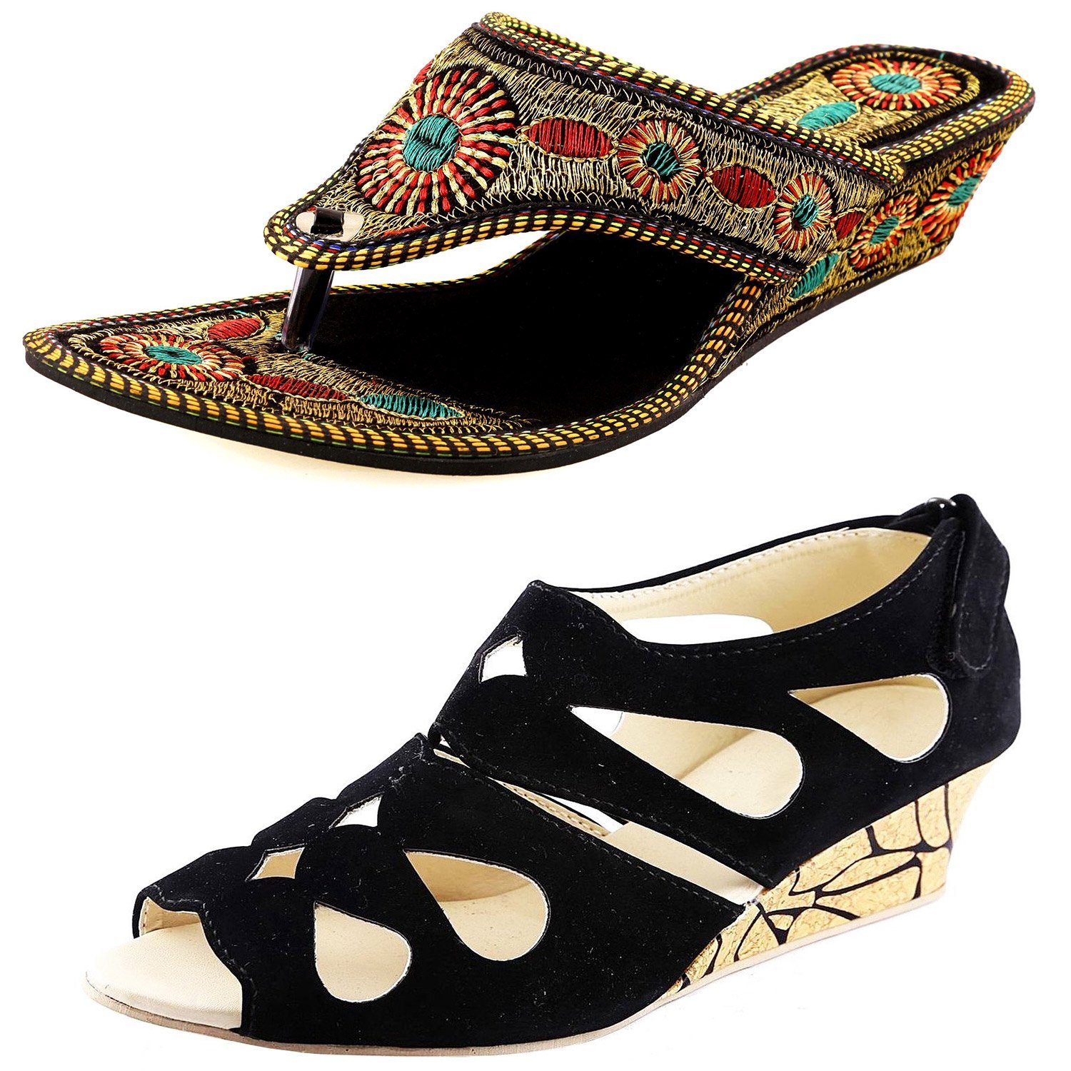 thari choice woman's wedges heel sandal combo pack (pack of 2)