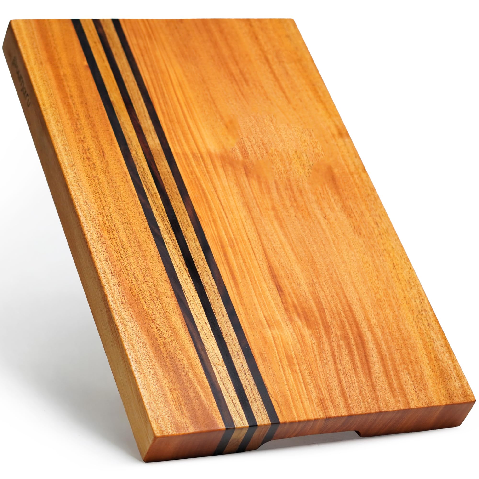 SHUMARU Mahogany Edge-Grain Cutting Board 19×12×1.6″ – Handmade in Bali with Black Sono Wood Inlays, Knife-Friendly, Non-Slip Feet & Ergonomic Handles – Luxury Gift for Chefs & Food Lovers Image