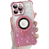 KANGHAR for iPhone 15 Pro Max Case, Support for MagSafe [Four Corner Cushion Series] Kickstand Electroplate Edge Shockproof Durable Full Body Protection for Girls Women -Pink
