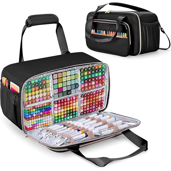 Étui Marqueur 120 Emplacements - Cuir PU, Grande Ouverture Zippée, Poignée - Organisateur Stylos, Maquillage