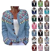Womens Fair Isle Cardigan Sweater Vintage Button Up Knit Cardigans Colorful Lightweight Argyle Sweaters Fall Clothes