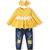 XUANHAO Baby Girl Clothes 12 18 24 Months Outfits For Infant Toddler Denim Girls' Clothing Ruffle Top Ripped Jeans Pant Sets