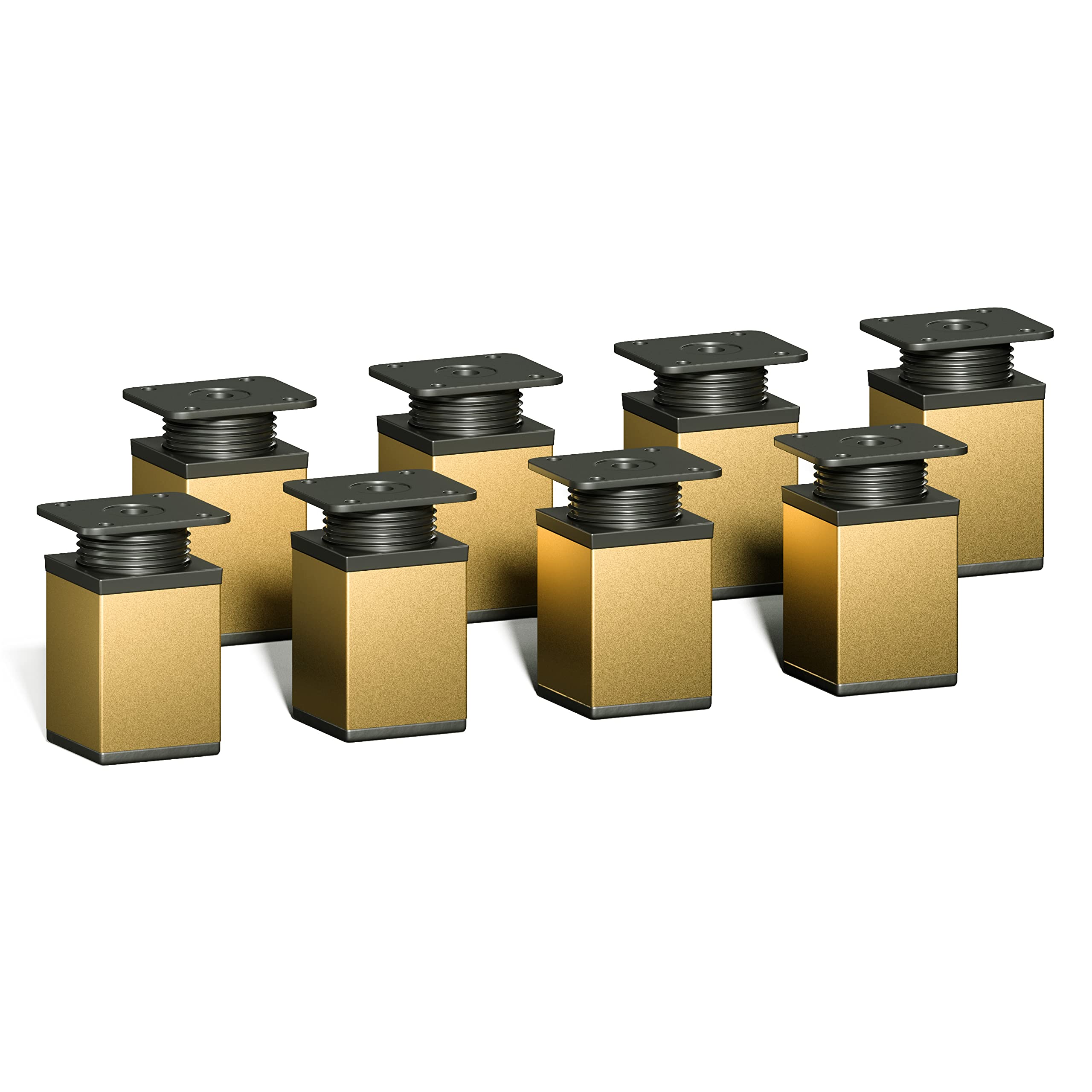 sossai® Design Furniture feet MFV1 | Height Adjustable | Set of 8 | Square Profile: 40 x 40 mm | Color: Gold | Height: 60mm (+ 20mm) | Material: Aluminum | Wood Screws Included