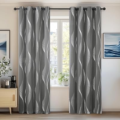 Deconovo Blackout Curtains 52 x 84 Inch Eyelet 2 Panels Light Grey