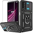 for T-Mobile Revvl V Plus 5G Case with HD Screen Protector with Slide Camera Cover, Atump 360° Rotation Ring Kickstand [Military Grade] Protective Case for T-Mobile Revvl V Plus 5G,Black