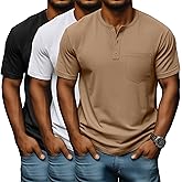 Neer 3 Pack Men's Big and Tall Henley T-Shirts, Short Sleeve Pocket Oversized Tops Casual Summer Soft Loose Basic Tees