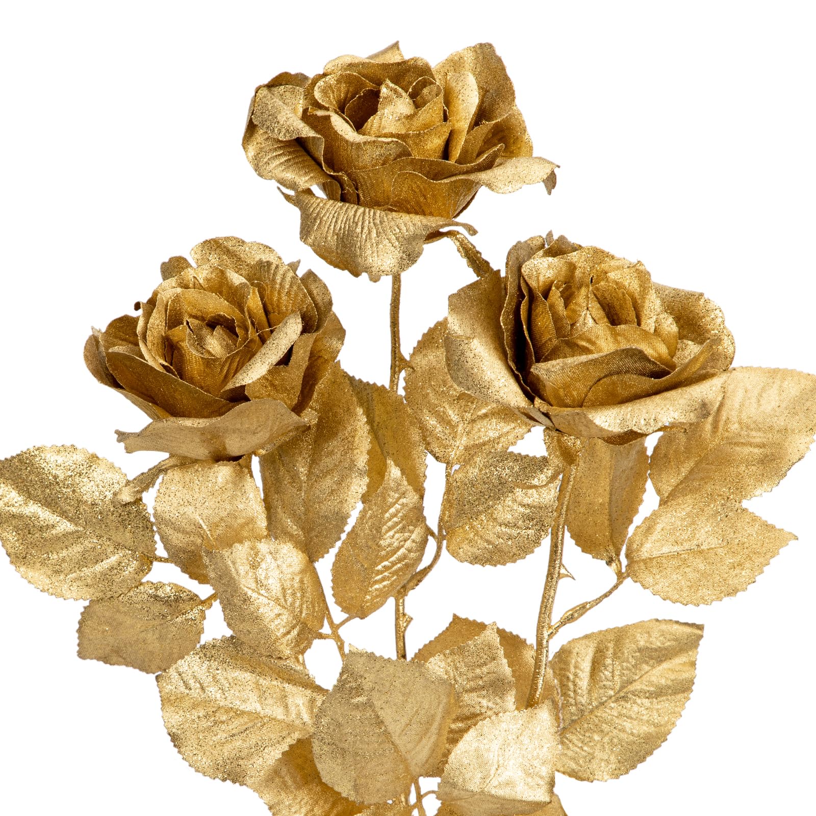 Hollyone 3Pcs Christmas Flowers Gold Artificial Rose Flowers 26.8inch ...