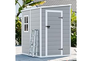 WACASA Resin Storage Shed,5X4Ft Outdoor Storage Shed with Floor & Lockable Doors, All Weather Plastic Lean to Shed with Window and Vents, Garden Tool Shed for Bike,Toy,Lawnmower, Dove Grey