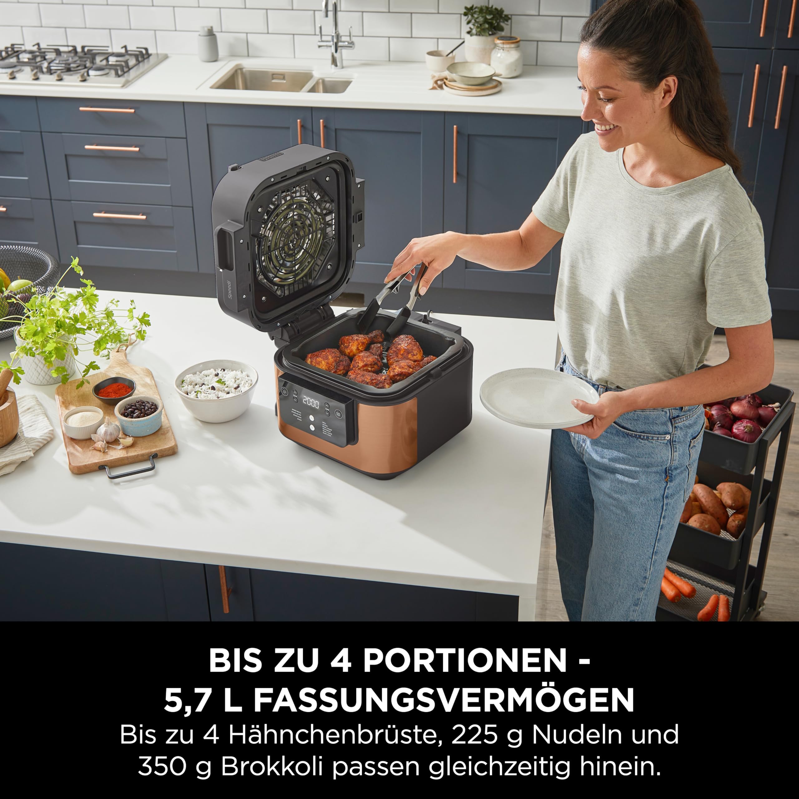 Ninja Speedi Multikocher, 5,7L, 10-in-1 Multicooker, Airfryer Heißluftfritteuse, Slow Cooker Langsamkochen, Grillen, Backen, Schwarz & Kupfer ON400EUCP 7