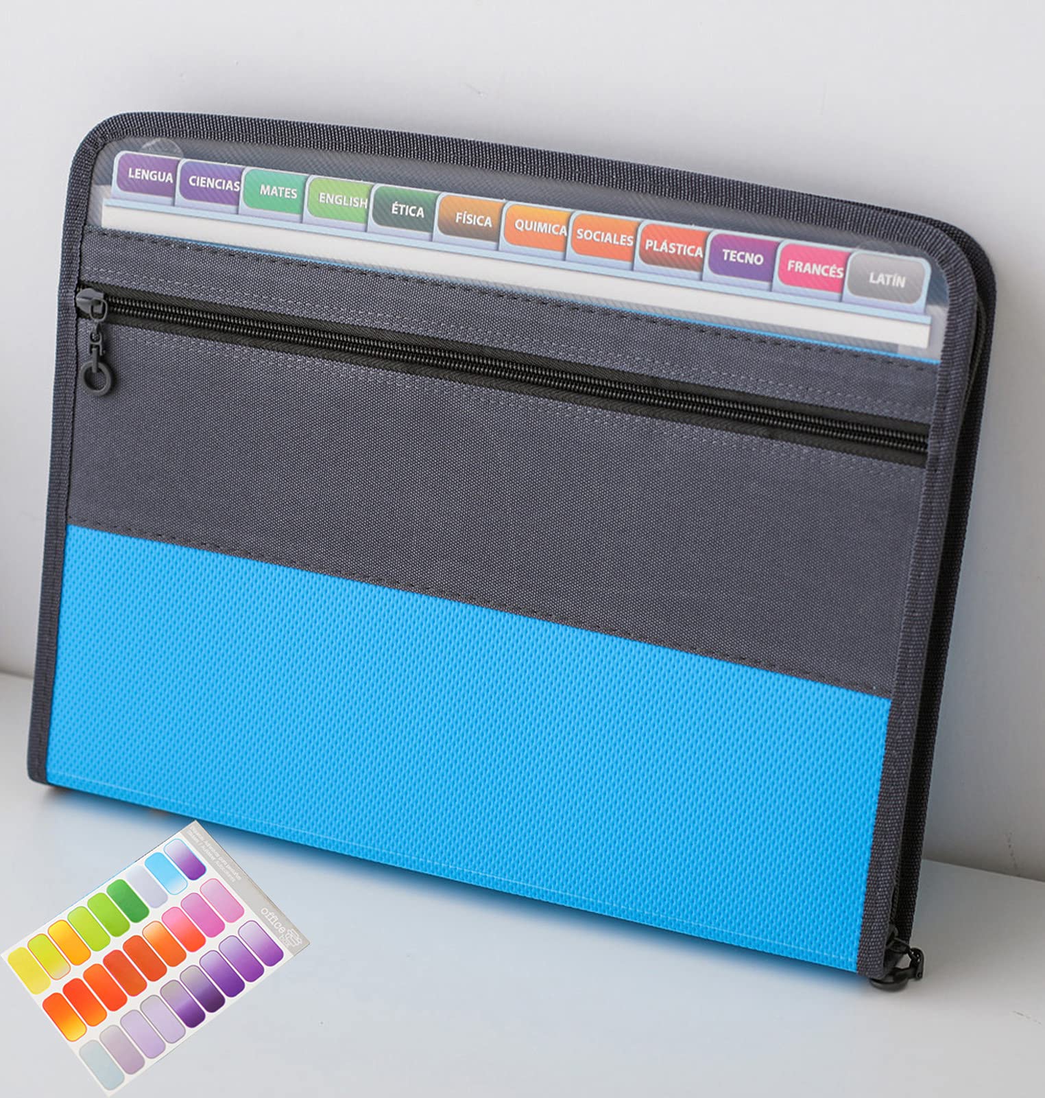 NAFY Expanding File Folders, 13 Pockets Document Organizer with Zipper, A4 Letter Size Portable Accordion Expanding File Folders with 27pcs Multicolor Labels for Home Office School Supplies (Blue)