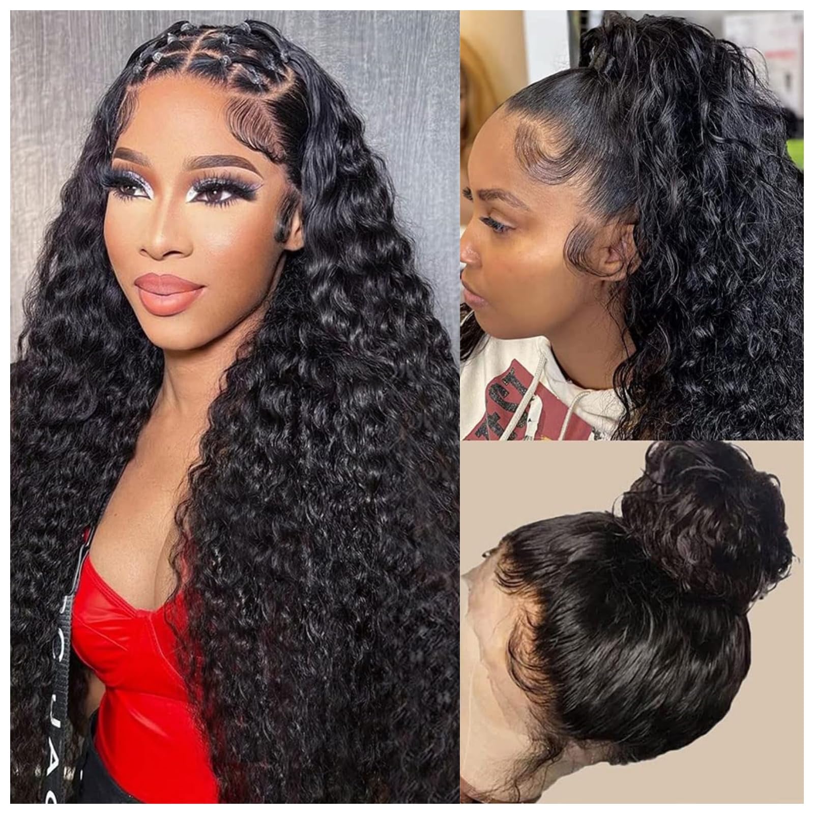 360 Lace Front Wigs Human Hair Pre Plucked Deep Wave Lace Front Wigs 180 Density Human Hair Wigs for Black Women with Baby Hair Natural Hairline Deep Culy 360 Full Lace Human Hair Wigs 30 Inch — image 1