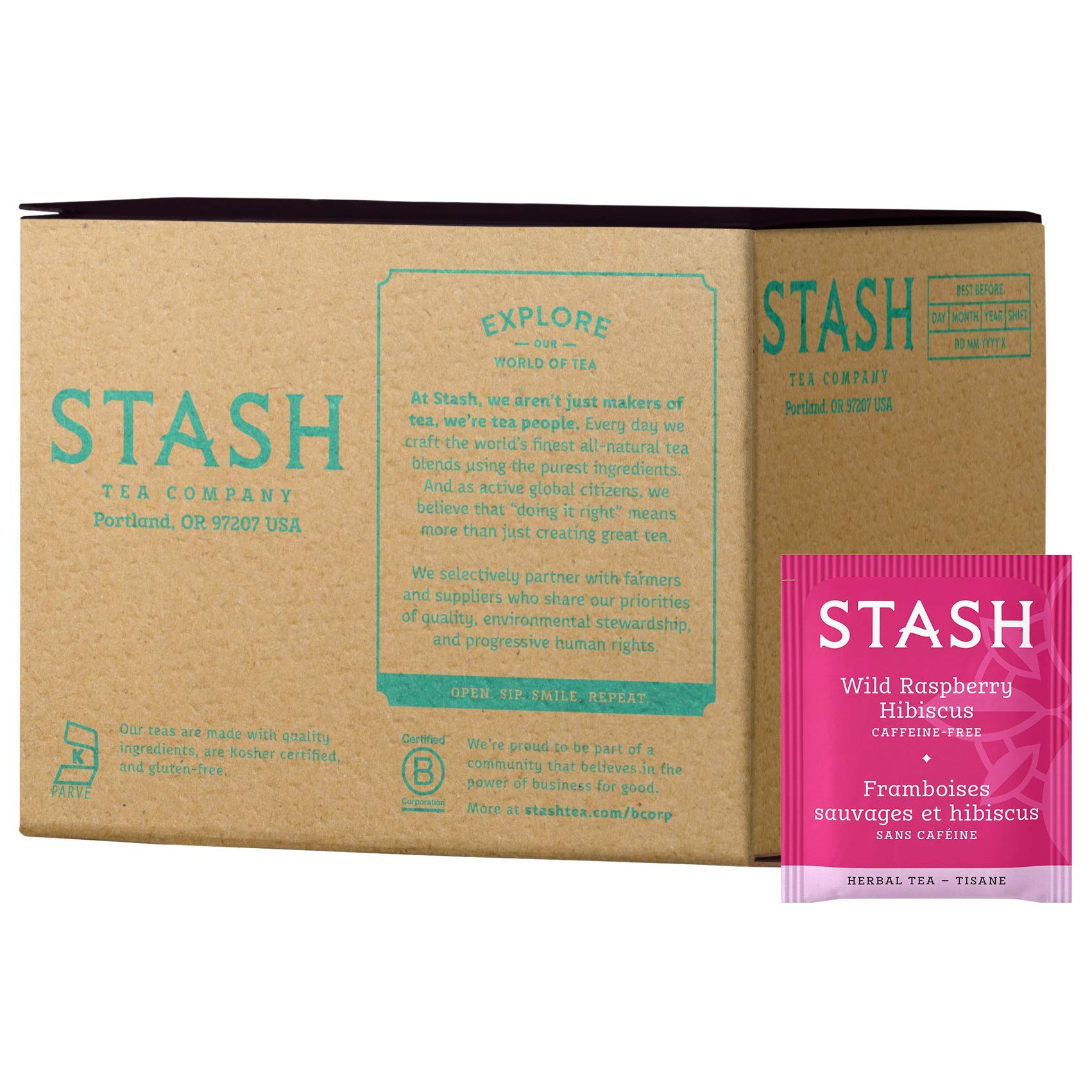 Stash Tea Wild Raspberry Hibiscus Herbal Tea, Box of 100 Tea Bags