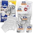 Wallaby 100ct Multi-Size Mylar Bags, 400cc Oxygen Absorbers, 15 & 10 Mil Thick, 1-Gal 10x14, 1-Qt 8x12, 1/2-Pt 6x8, Stand-Up, Zipper & Heat-Sealable, Gusseted for Long-Term Food Storage