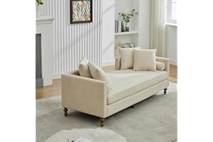 Chifee & Vingol 75.2" W Retro Oversized Chaise Lounge Chair Indoor with Left & Right Armrest,6 Pillows,Solid Wood Legs,Beige