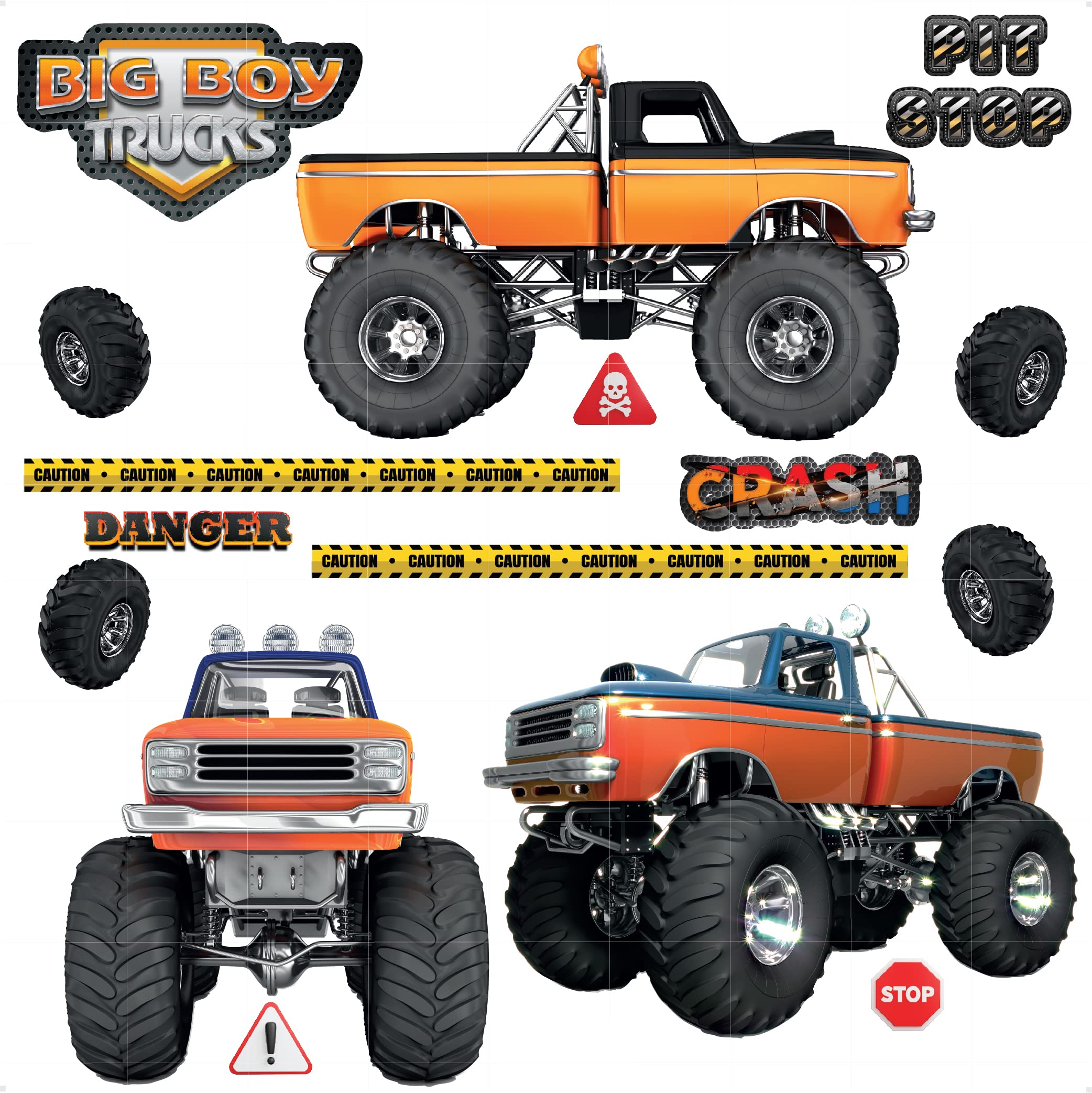 STICKERSMAGIC Monster Truck Wall Stickers for Bedrooms for Boys Toddler Wall Decal Large Kids Bedroom Stickers Car Wall Decor Boys Room Monster Truck Room Decor Vinyl Removable