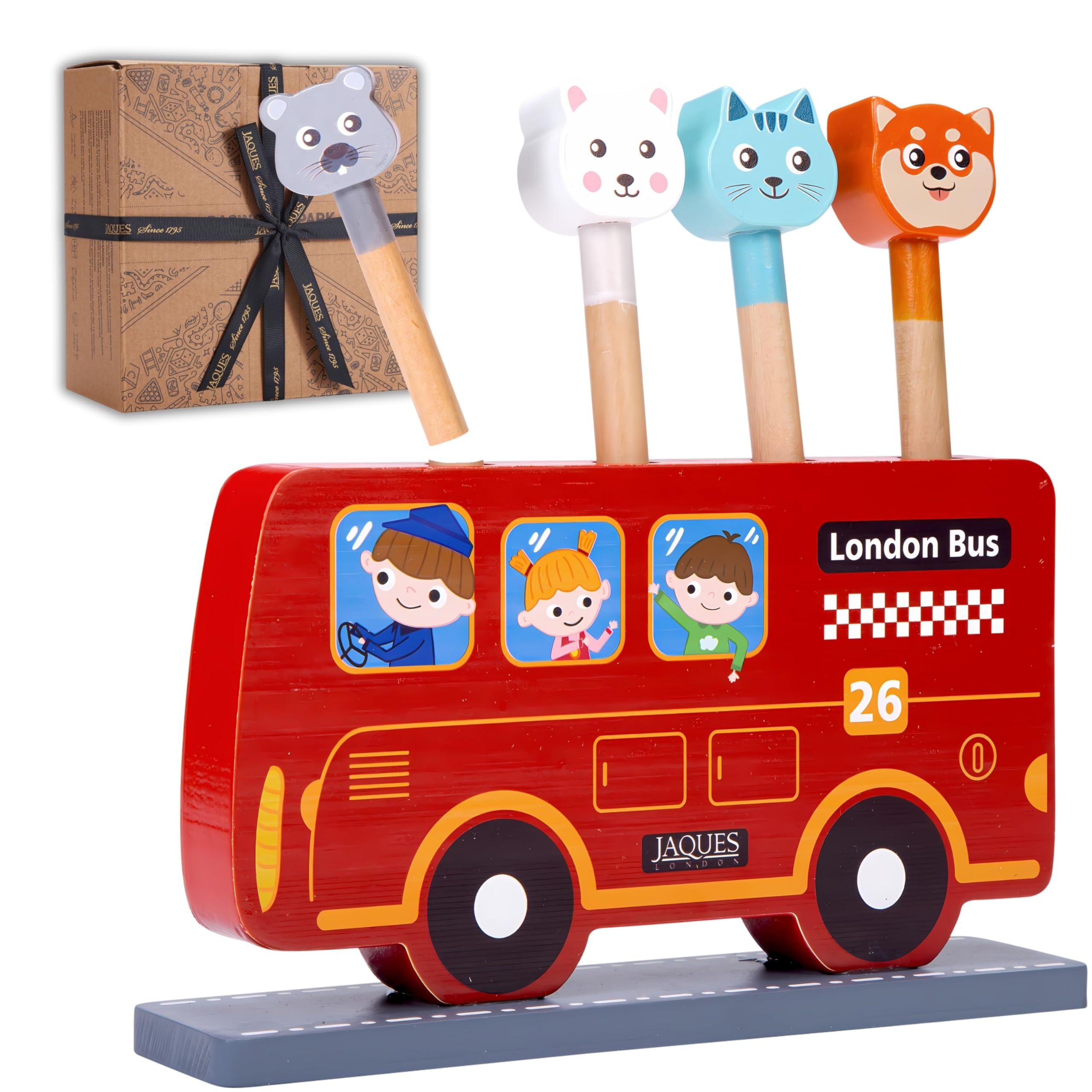 Jaques of London Pop Up Bus Wooden Toys | Pop Up Toy | Toddler Educational Game | Gifts & Toys for 1 2 3 Year Boy Girl | Since 1795