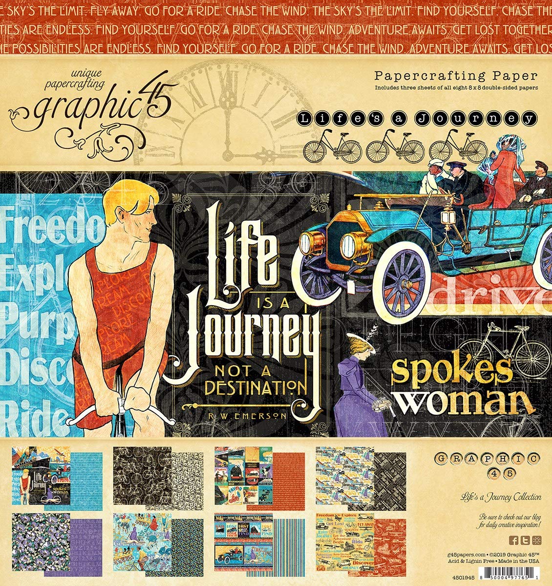 Graphic 45 Paper 8X8 PAD, Life's Journey, 8 Designs/3 Each, Medium