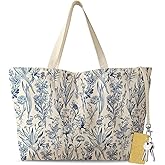Miss Adola Large Tote Bag for Women - Aesthetic Cute Big Canvas Bags with Zipper Cotton Shoulder Bag for Gym, Travel, Work