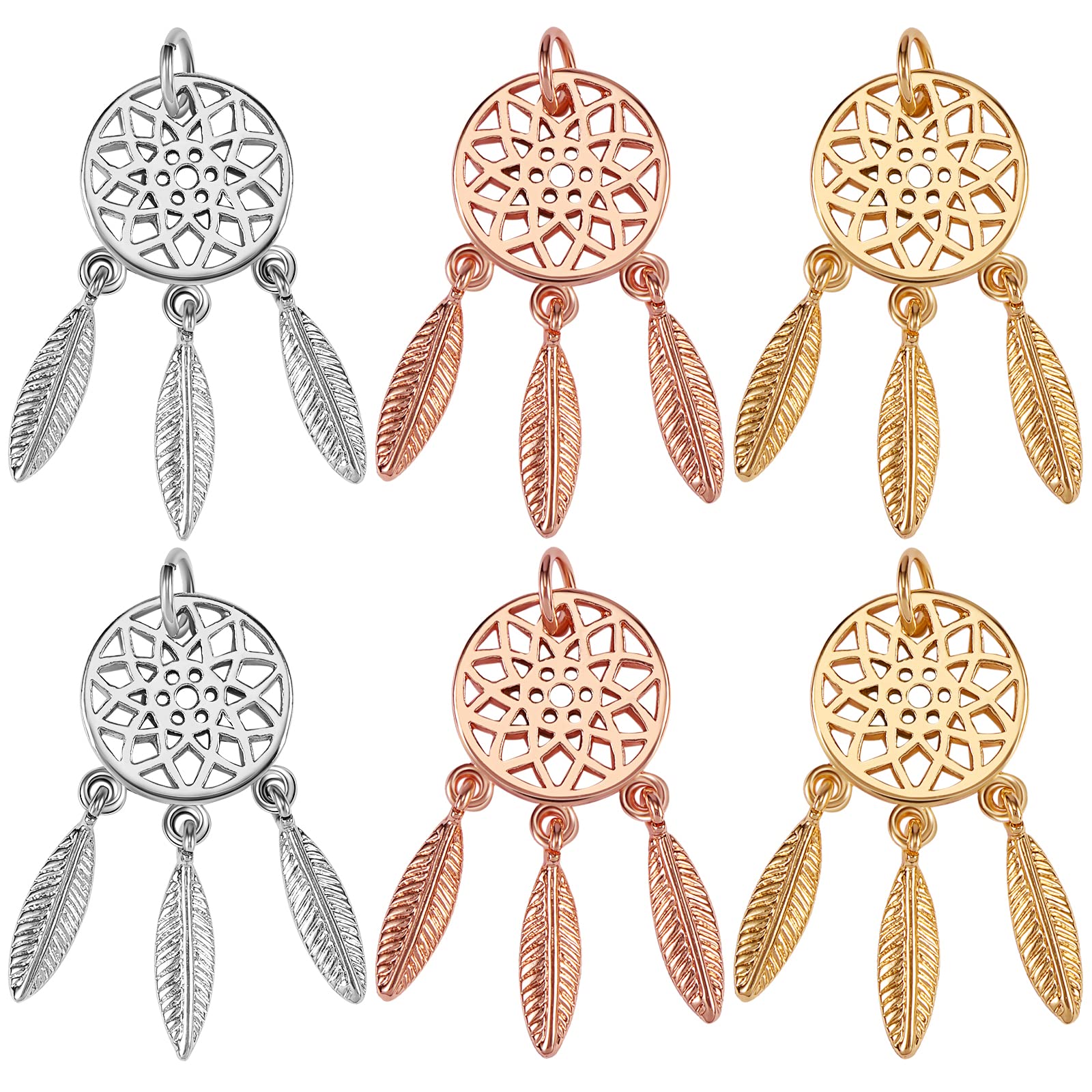 COGCHARGER 6 Pieces Dream Catcher Charms Woven Net Charm Pendants Web with Feather Pendant Mixed Color for Jewelry Necklace Bracelet Earring Making