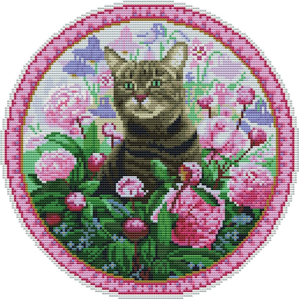 Abillyn Embroidery Cross Stitch Kits Cat and Flower Stamped with Printed Pattern Starter Kit (Cat)