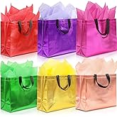 KeerxunBag 12Pcs Reusable Gift Bags(Includes Tissue Paper) Gift bag with handle Birthdays Parties Holidays Weddings Medium 13x5x11in colorful Gift Bags