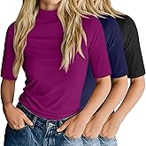Ficerd 3 Pack Women's Mock Turtleneck T-Shirts 1/2 Half Sleeve Dressy Casual Tunic Tops Slim Fit Summer Basic Tee Shirts 2026