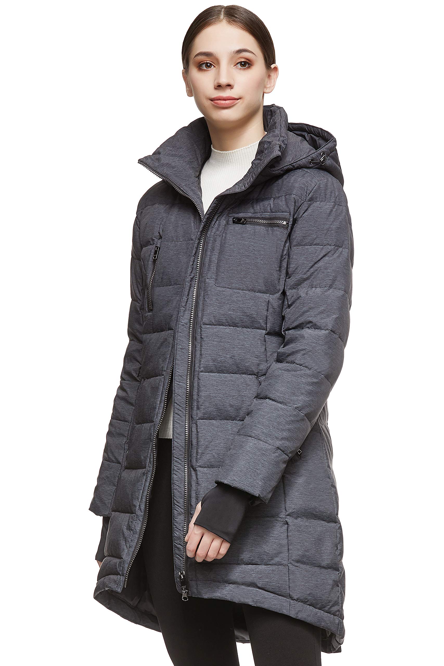 Orolay Women's Winter Down Jacket Long Quilted Puffer Coat Warm Hooded Slim Fit Outerwear