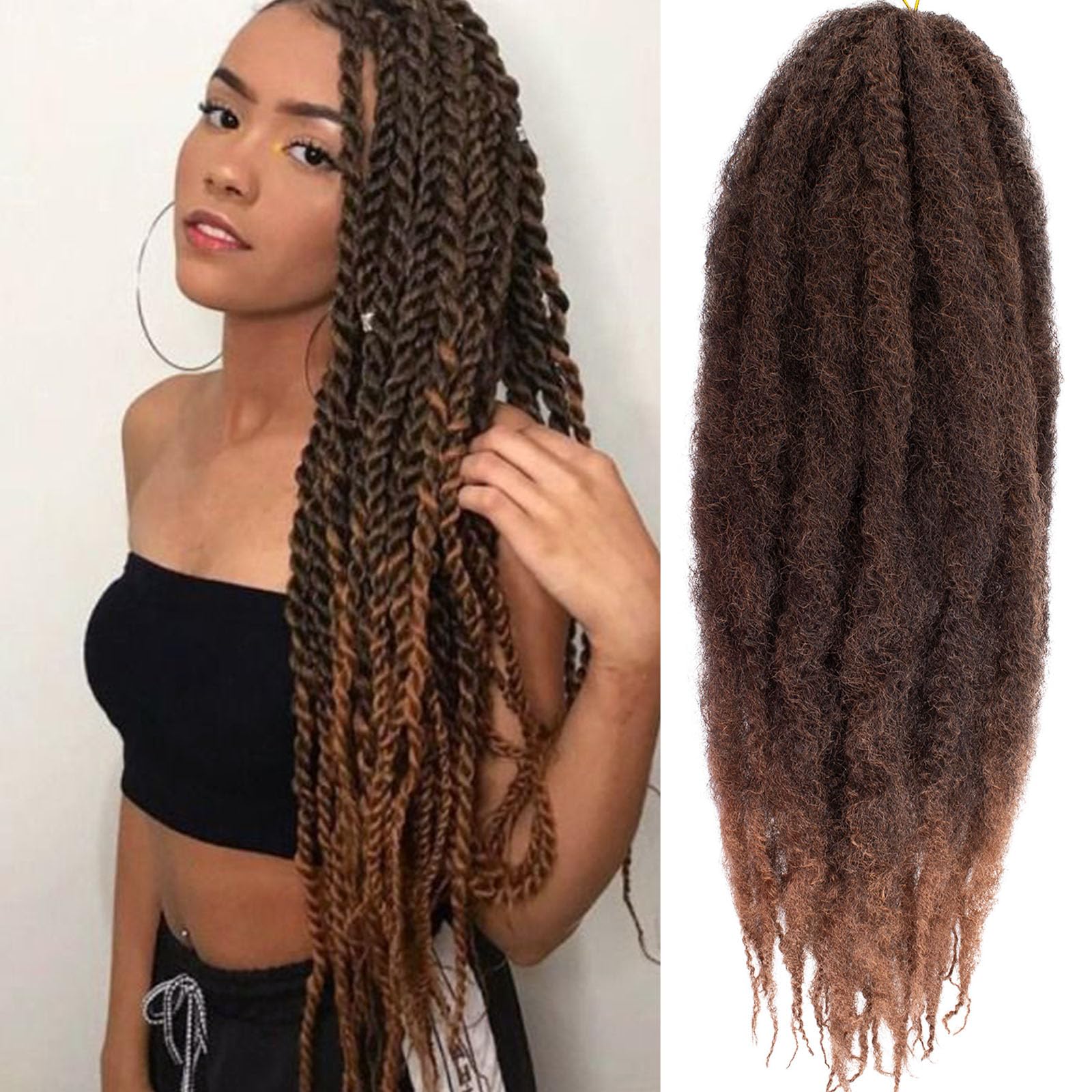 Samtress 8 Packs Marley Twist Braiding Hair 24 Inch Ombre Brown Afro Marley Twist Hair Marley Hair for Spring Twist Hair、Butterfly Locs 、Faux Locs Synthetic Marley Braiding Hair Extensions (#T30) — image 1