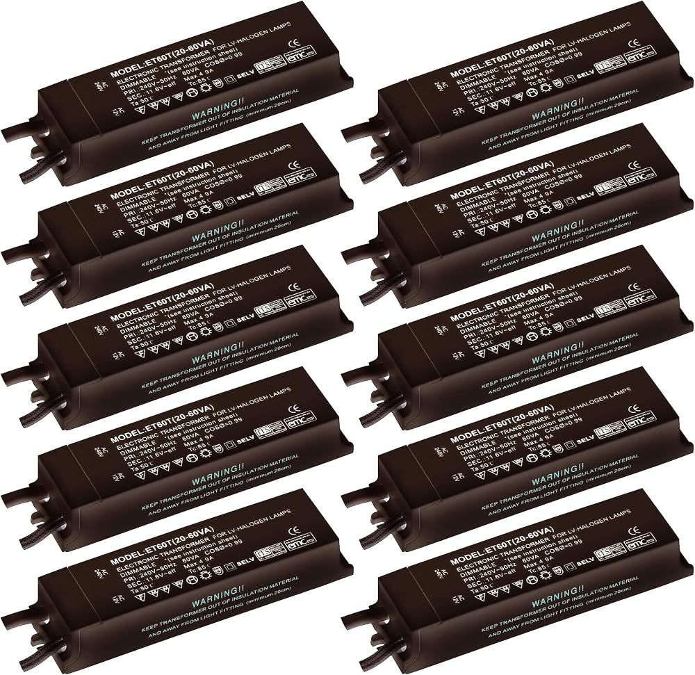 National Lighting 12V Electronic Dimmable Transformer 60W Black Pack of 10