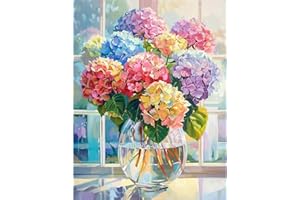 EIBEILI Diamond Painting Kits for Adults, Hydrangea in Glass 5D Diamond Art Kits for Beginner DIY Full Drill Diamond Dots Crystal Craft Kits for Home Wall Decor Gifts 11.8x15.7 inch