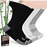 NOLUNT Diabetic Socks for Men,6 Pairs Bamboo Viscose No Binding Crew Diabetic Socks 9-12(Black+White+Dark Grey-Large)