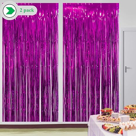 Buy Metallic 3 Ft X 8 Ft Fuchsia Foil Fringe Curtains Door Window