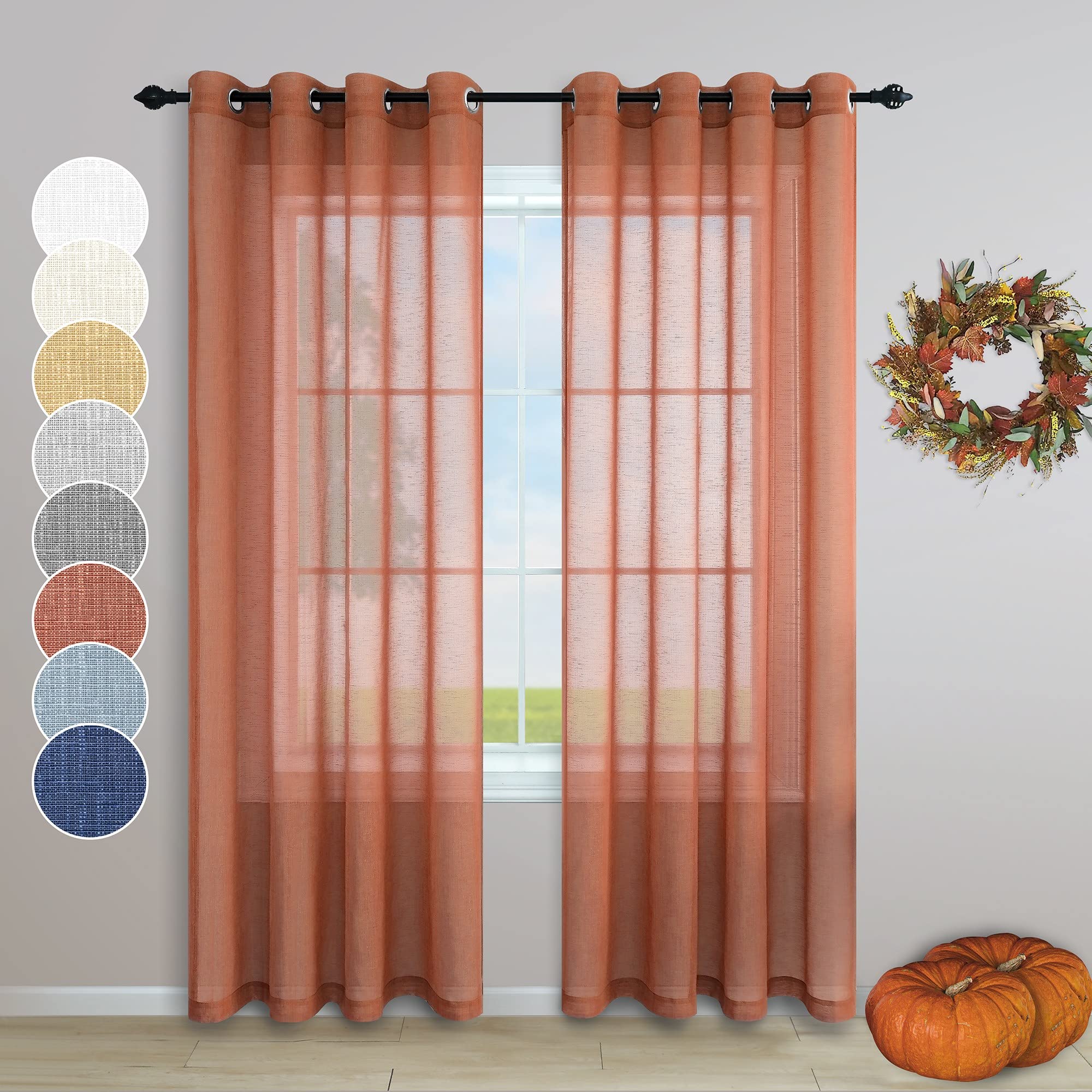 Terracotta Curtains 84 Inches Long for Living Room 2 Panels Grommet Faux Linen Drapes Light Filtering Semi Sheer Rust Curtain for Bedroom Baby Girls Room Decor Burnt Orange Red Brown 84 Length Urban