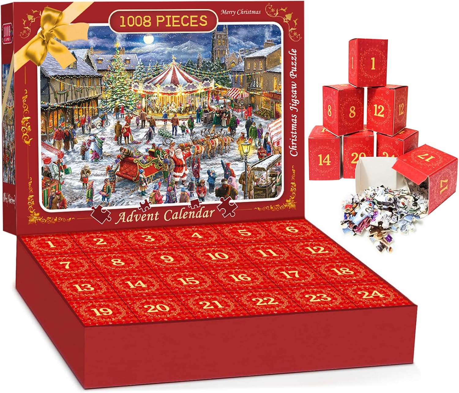 Advent Calendars - Advent Calendar 2023 Christmas Jigsaw Puzzles, 24 Days Christmas Funny Calendar Puzzle for Adults Kids, Christmas Gifts Stocking Stuffers, Christmas Decorations